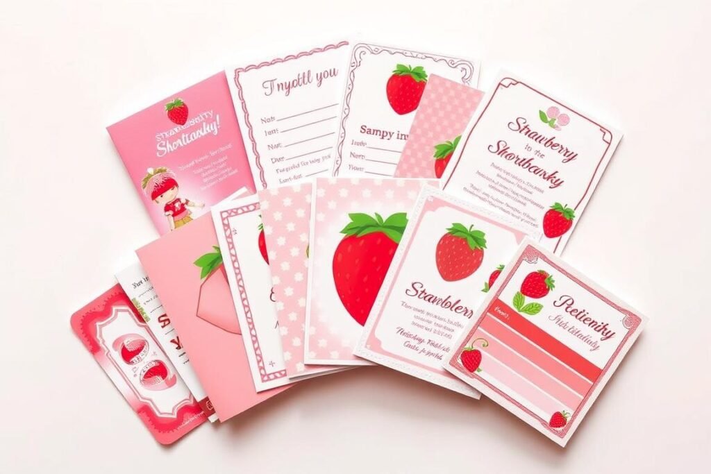 Collection of professionally designed strawberry shortcake invitations in various styles Collection of professionally designed strawberry shortcake invitations in various styles