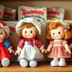 Collection of vintage Strawberry Shortcake dolls from the 1980s including Strawberry Shortcake, Blueberry Muffin, and Huckleberry Pie