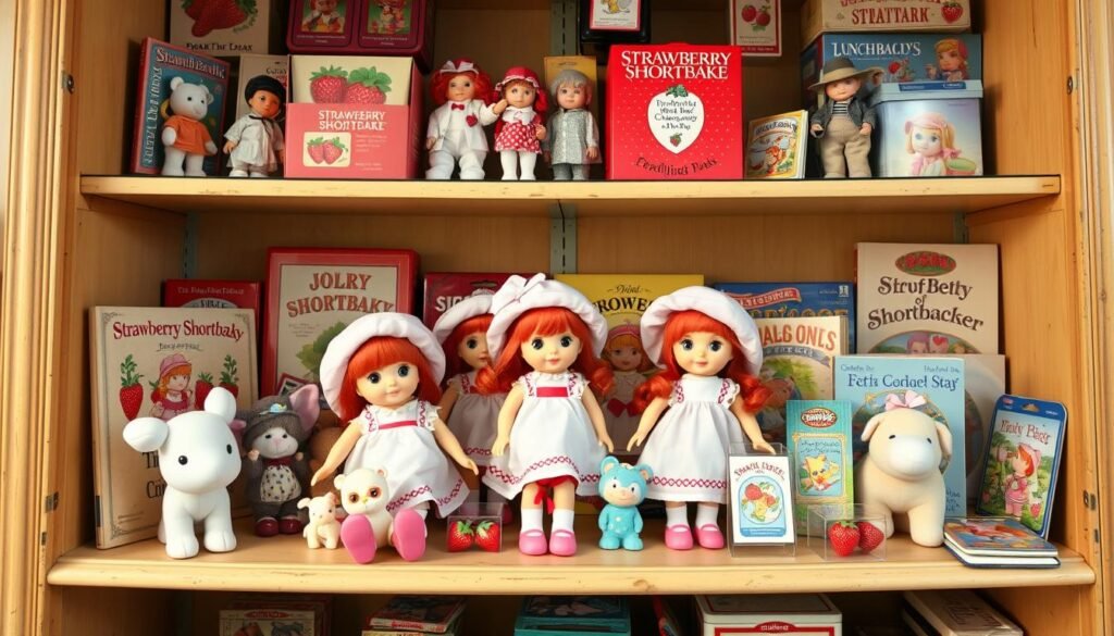 Collection of vintage Strawberry Shortcake dolls, toys, and memorabilia