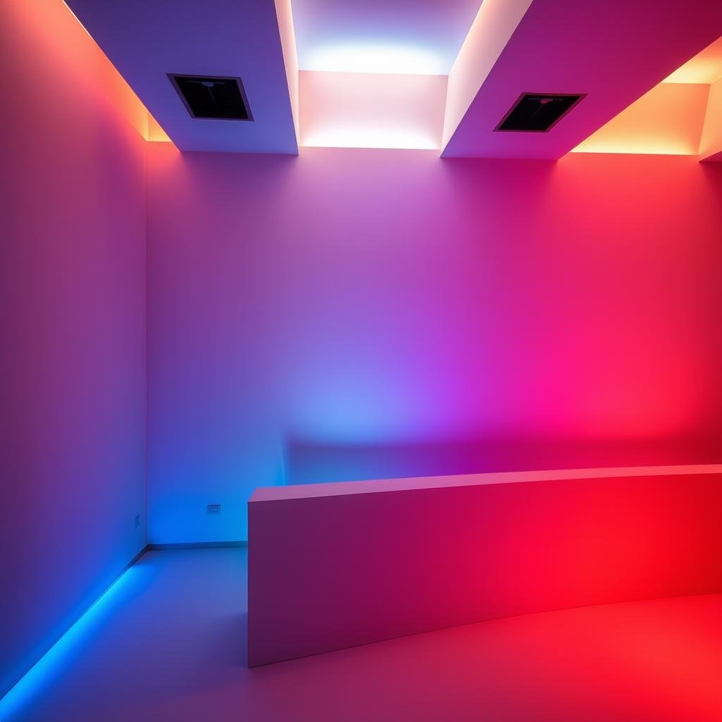 Colored gel lighting creating dramatic atmospheric effects