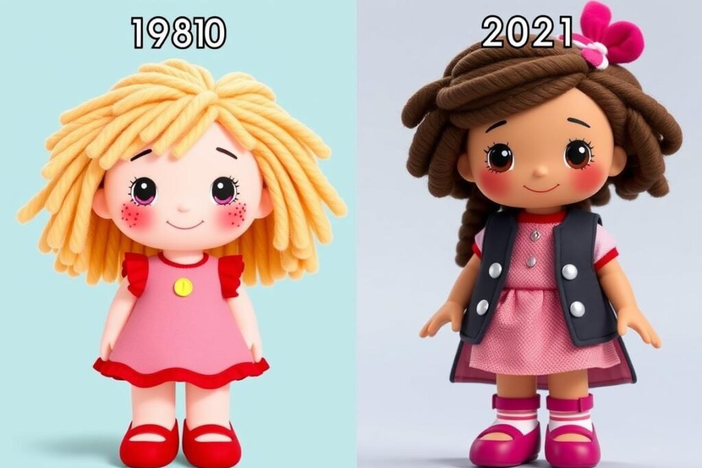 Comparison of original 1980s Strawberry Shortcake design with 2021 modern version