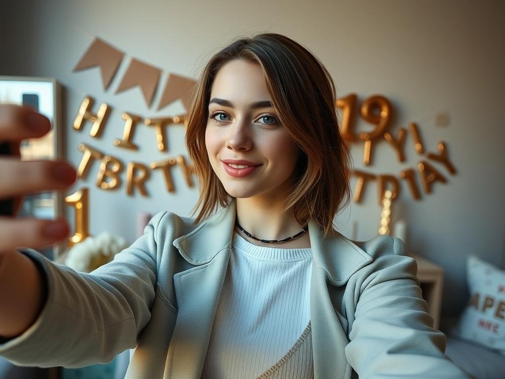 Confident 19-year-old posing for a birthday selfie