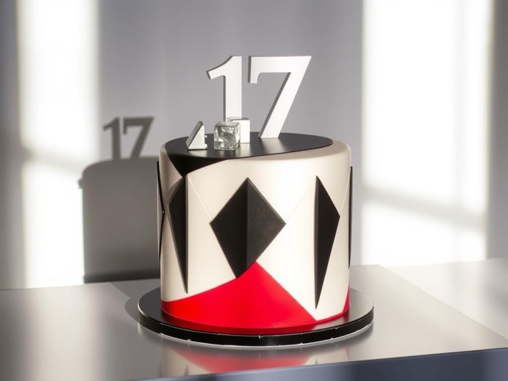 Contemporary cake with geometric patterns, sharp angles, and modern 17 decorations Contemporary cake with geometric patterns, sharp angles, and modern 17 decorations