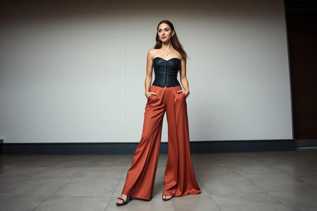 Corset top with wide-leg pants for 22nd birthday