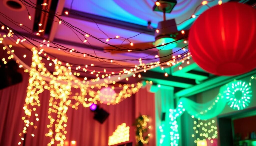 Creative sweet 16 lighting with string lights, candles, and decorative light fixtures Creative sweet 16 lighting with string lights, candles, and decorative light fixtures