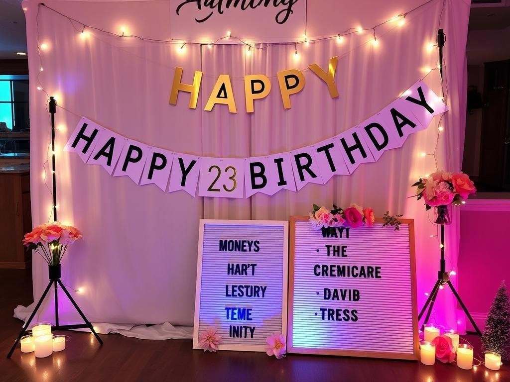 Custom birthday banner and letter board for 23 birthday photoshoot