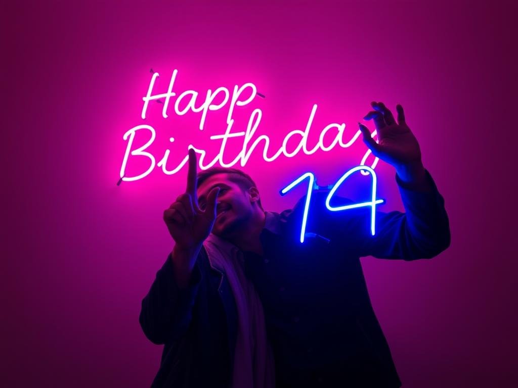 Custom neon sign creating a glowing photo moment against minimal backdrop