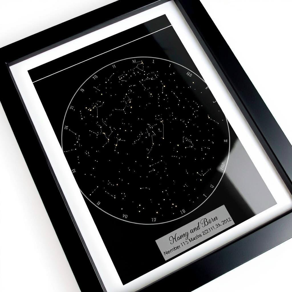 Custom star map showing night sky on their birth date as 21st birthday gifts