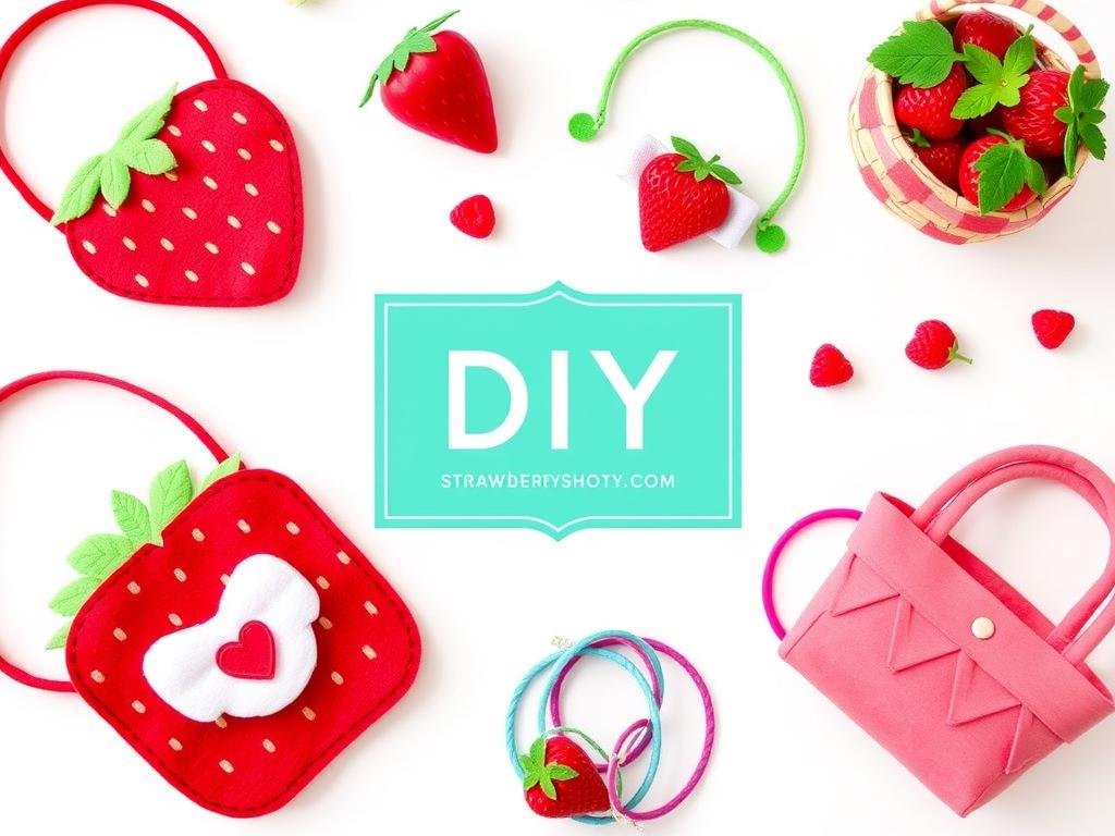 DIY Strawberry Shortcake themed craft projects displayed together