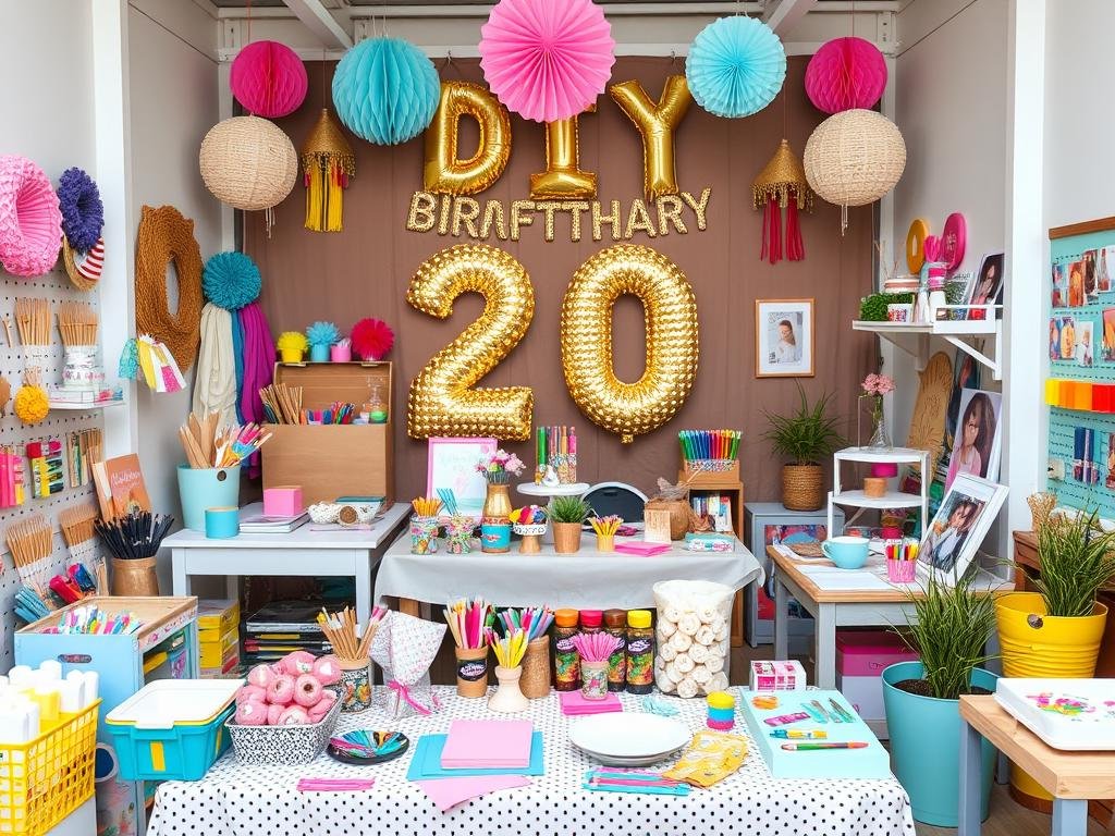 DIY craft themed 20th birthday with crafting stations and handmade decorations