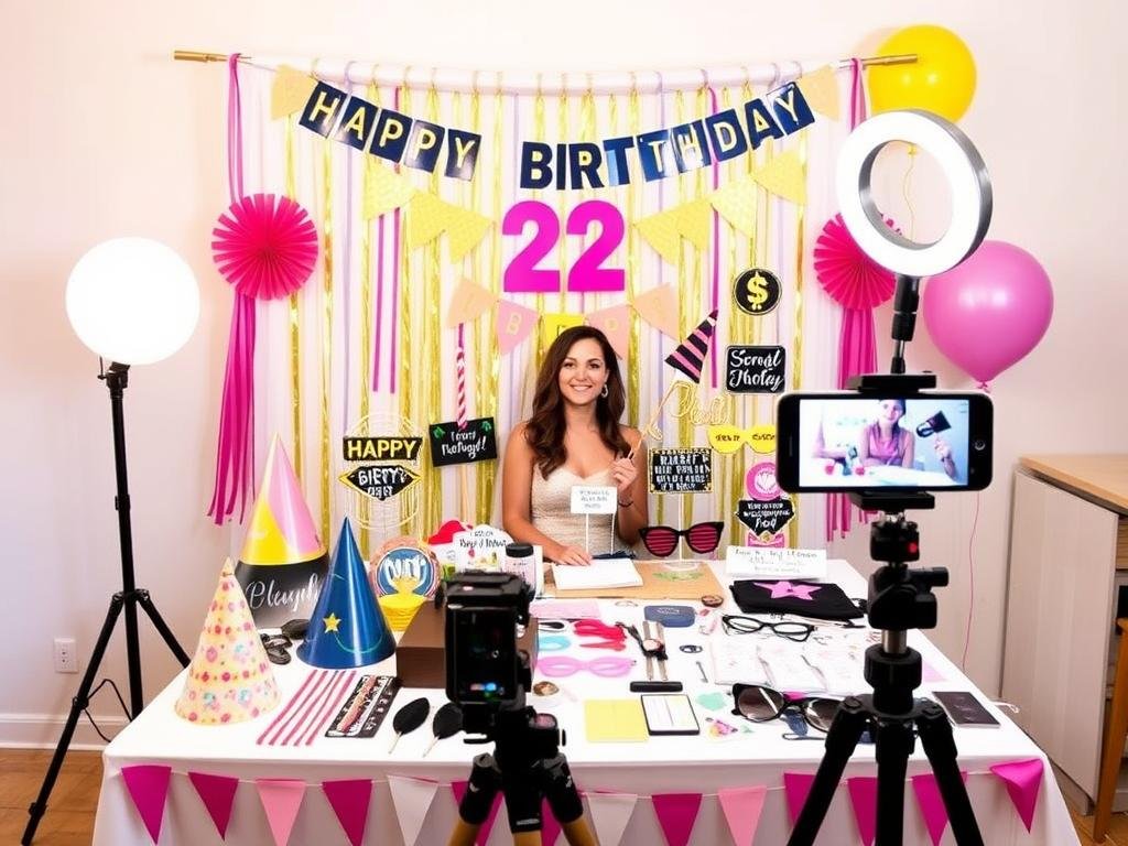 DIY photo booth setup with props for 22 birthday ideas photo shoot