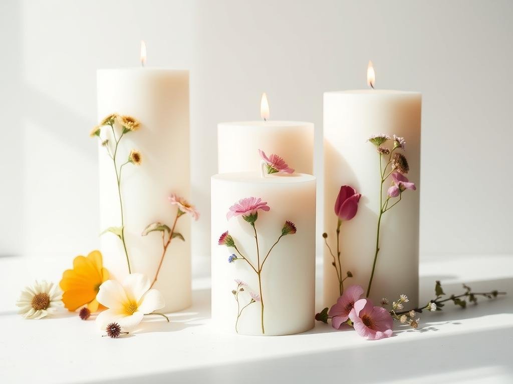 DIY pressed flower candles with delicate botanical elements
