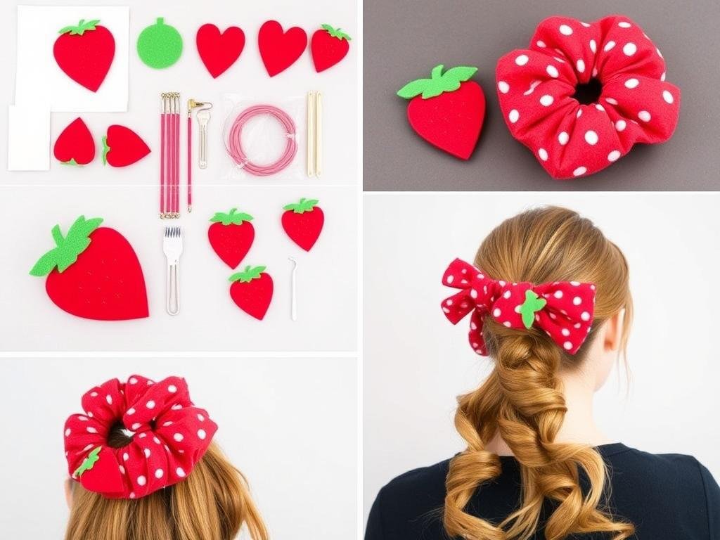 DIY strawberry-shaped hair clips and scrunchies