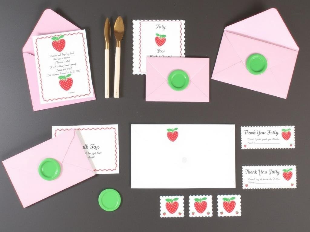 DIY strawberry shortcake themed party invitation and thank you cards