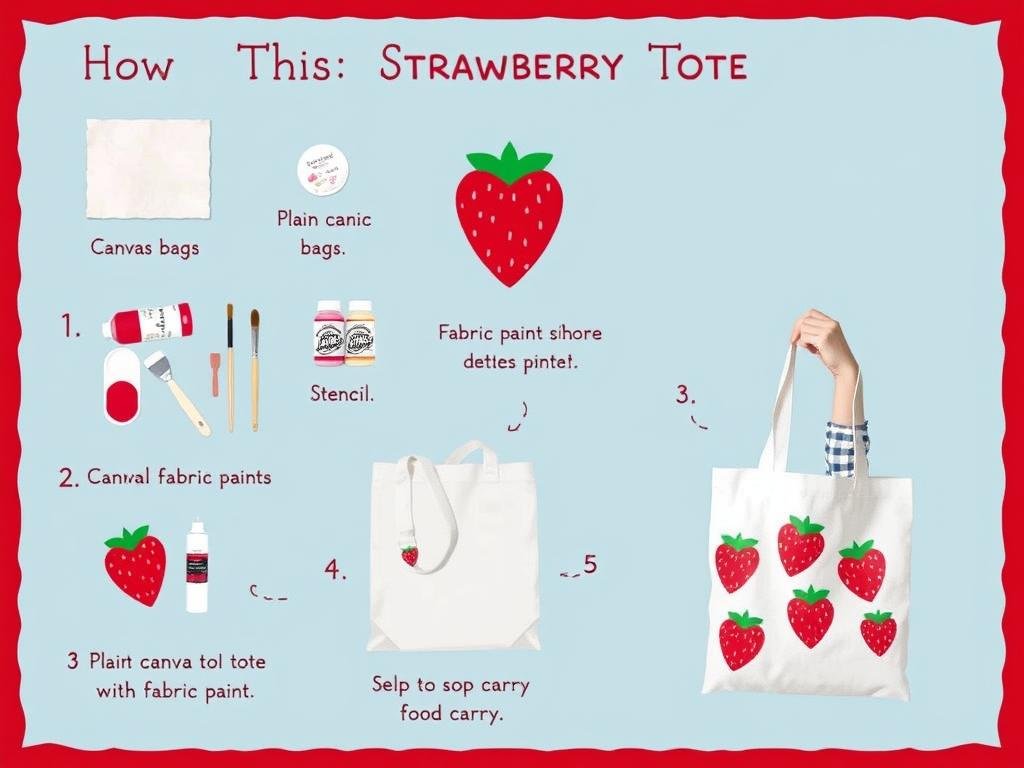 DIY strawberry tote bag with painted strawberry design