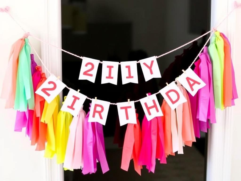 DIY tassel banner with 21st birthday lettering