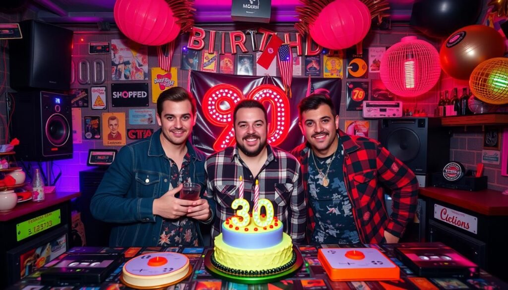 Decade-themed 30th birthday party with 90s decorations