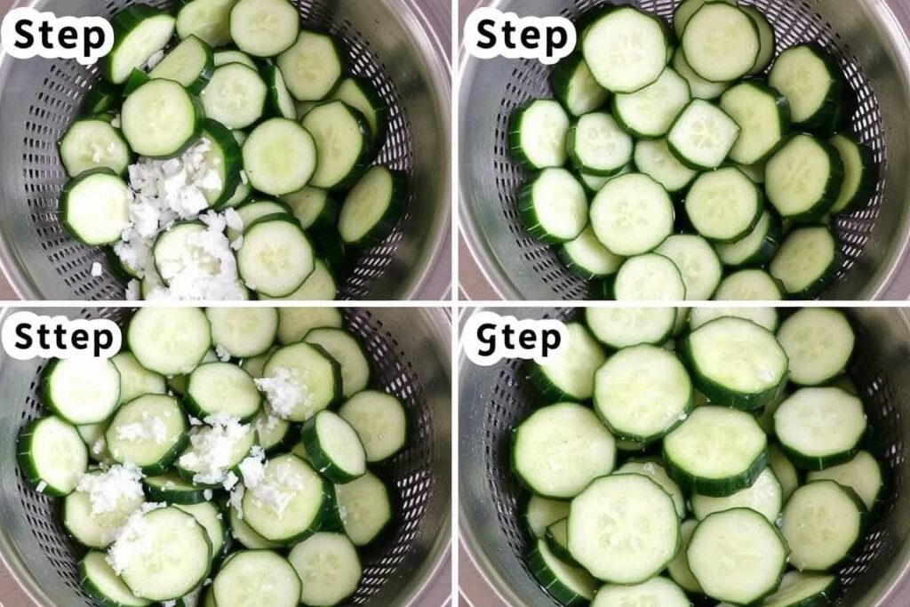 Demonstration of salting cucumbers to remove excess moisture