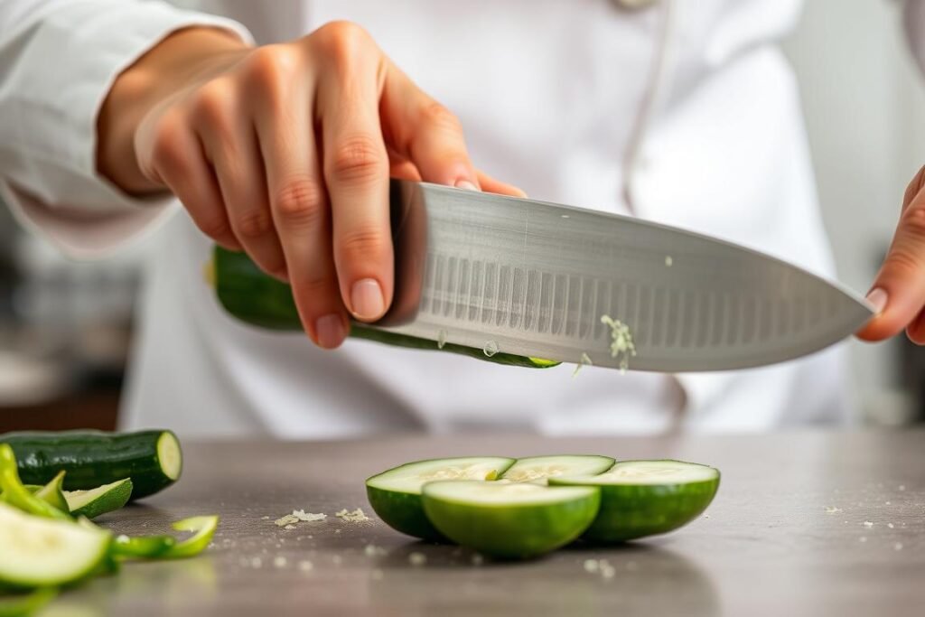Demonstration of smashing cucumber with a cleaver Demonstration of smashing cucumber with a cleaver