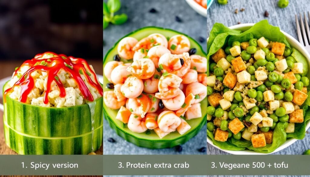 Different variations of California Roll Cucumber Salad Different variations of California Roll Cucumber Salad