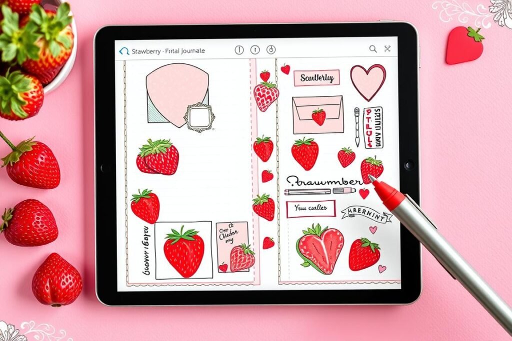 Digital stationery with strawberry shortcake aesthetic for notes and journaling