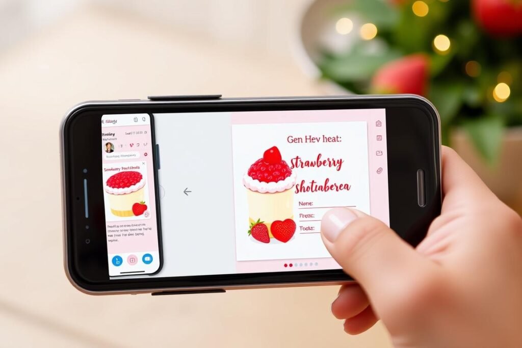 Digital strawberry shortcake invitation being sent via email with festive animation Digital strawberry shortcake invitation being sent via email with festive animation