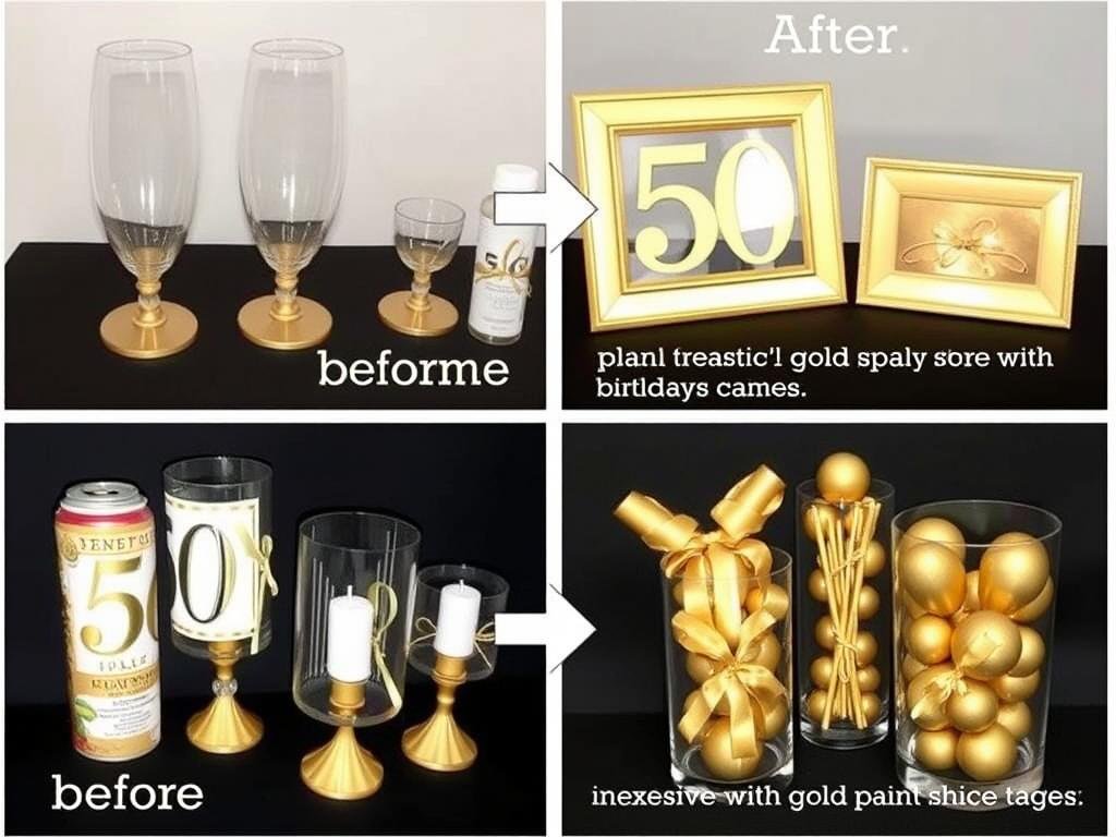 Dollar store items transformed into elegant gold 50th birthday decorations Dollar store items transformed into elegant gold 50th birthday decorations