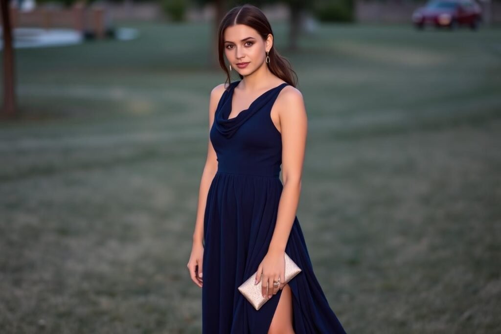 Elegant maxi dress with cowl neck for 19th birthday