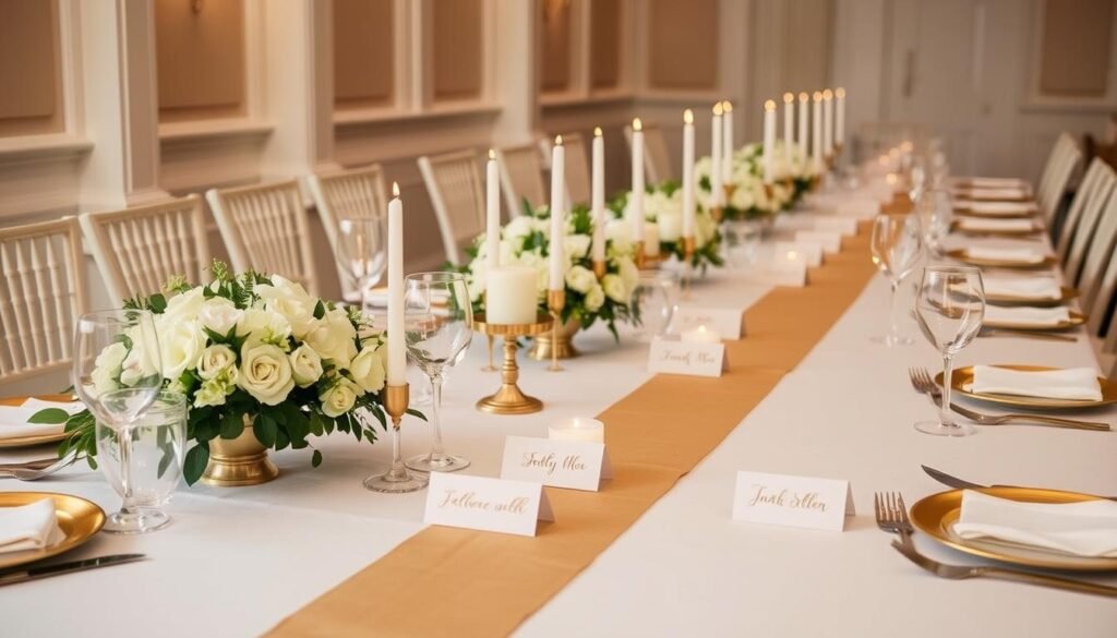 Elegant table setting for 30th birthday dinner party with gold accents, floral centerpieces, and personalized details creating a sophisticated 30th birthday aesthetic