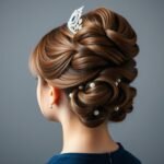 55 Stunning Sweet 16 Hairstyles to Make Your Celebration Unforgettable Elegant updo sweet 16 hairstyle with pearl pins and small tiara
