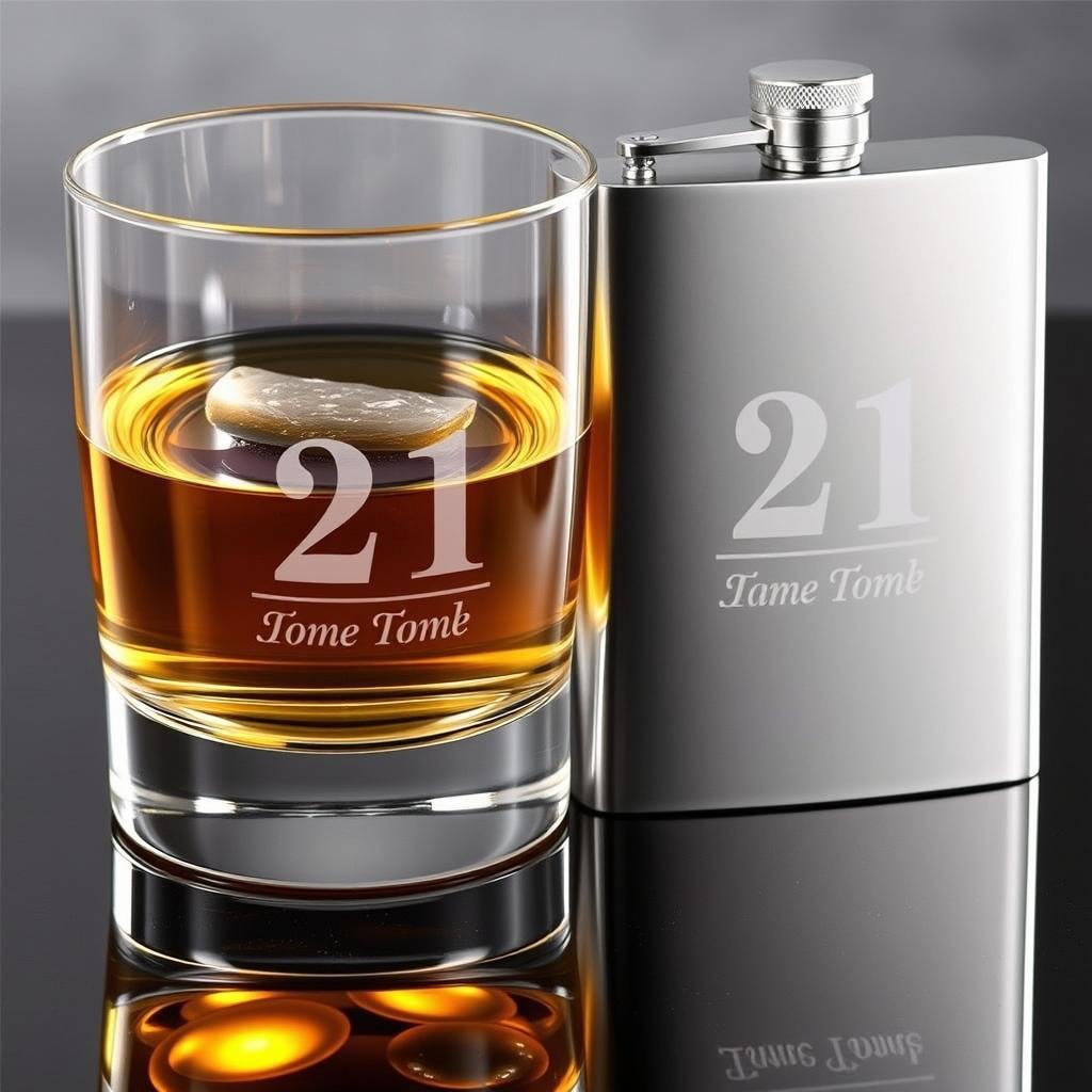 Engraved 21st birthday whiskey glass or flask