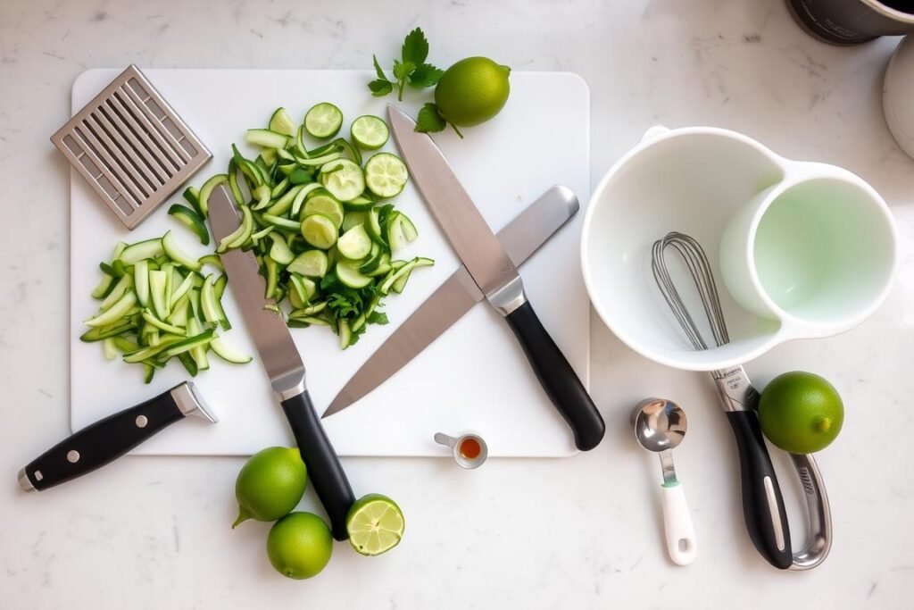 Essential kitchen tools for making Thai cucumber salad