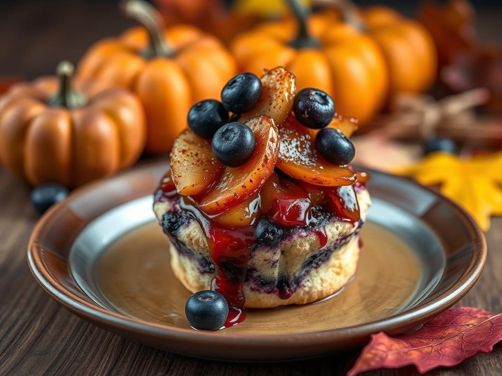 Fall harvest version of blueberry muffin shortcake with sautéed apples Fall harvest version of blueberry muffin shortcake with sautéed apples