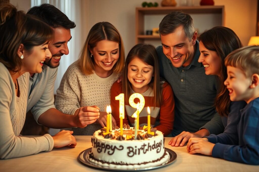 Family celebrating a 19th birthday together