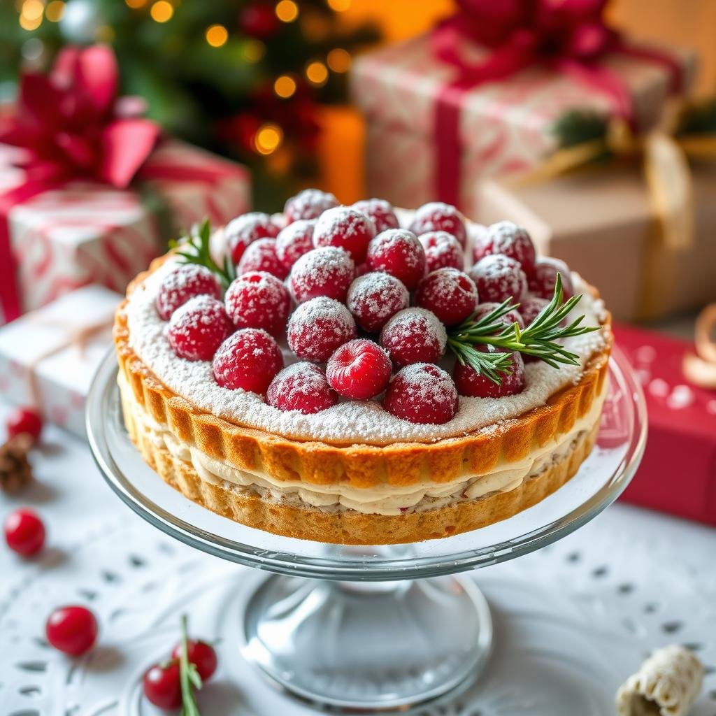 Festive raspberry tart strawberry shortcake for holiday gathering