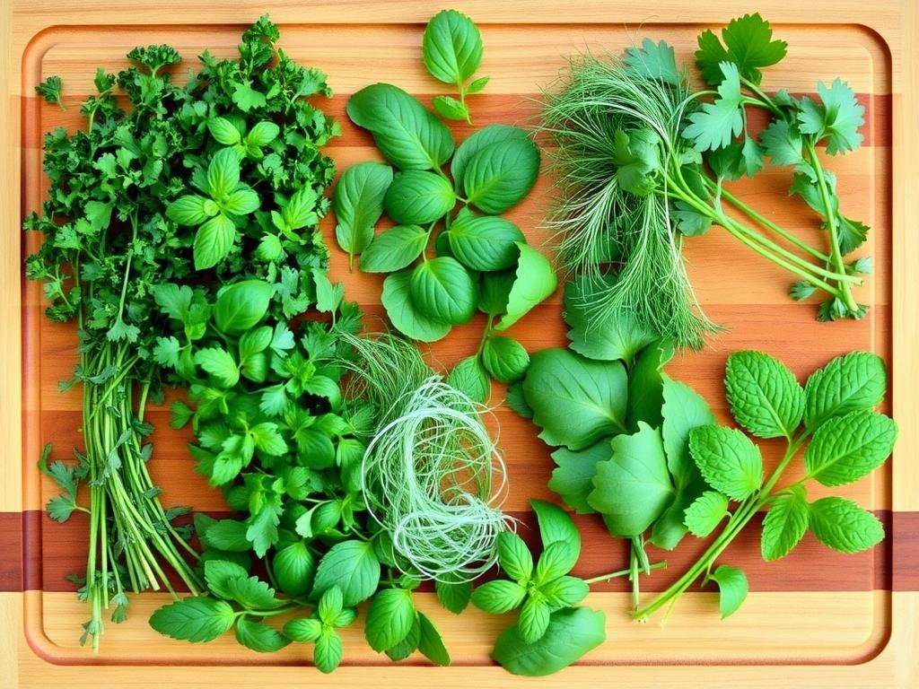 Fresh herbs for Greek cucumber salad variations including mint, dill, oregano, and basil