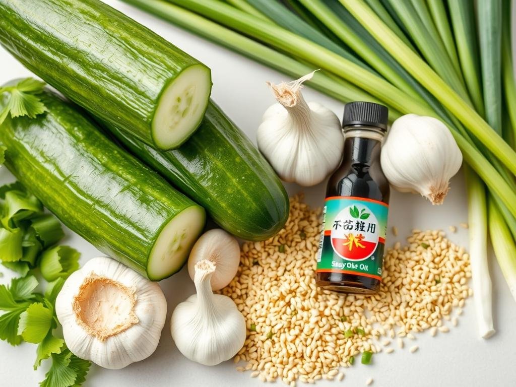 Fresh ingredients for TikTok cucumber salad highlighting its health benefits