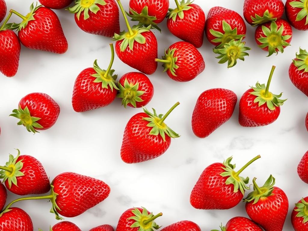 Fresh ripe strawberries of different sizes for cake decorations
