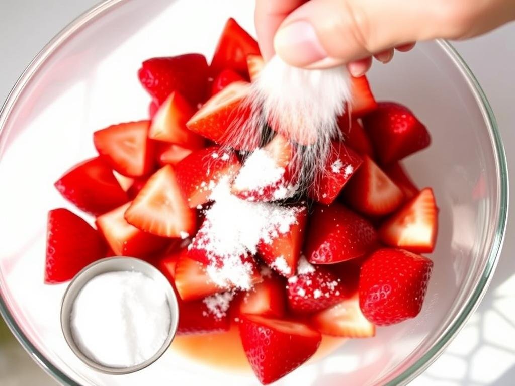 Fresh strawberries being macerated with sugar