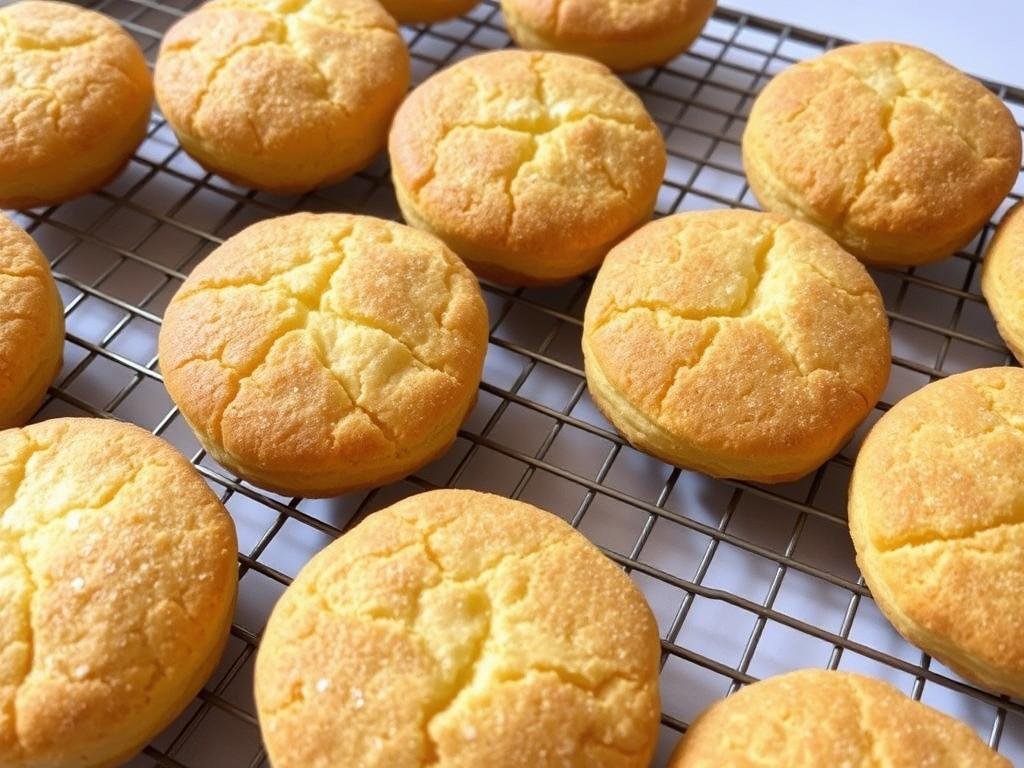 Freshly baked gluten free shortcake biscuits on a cooling rack