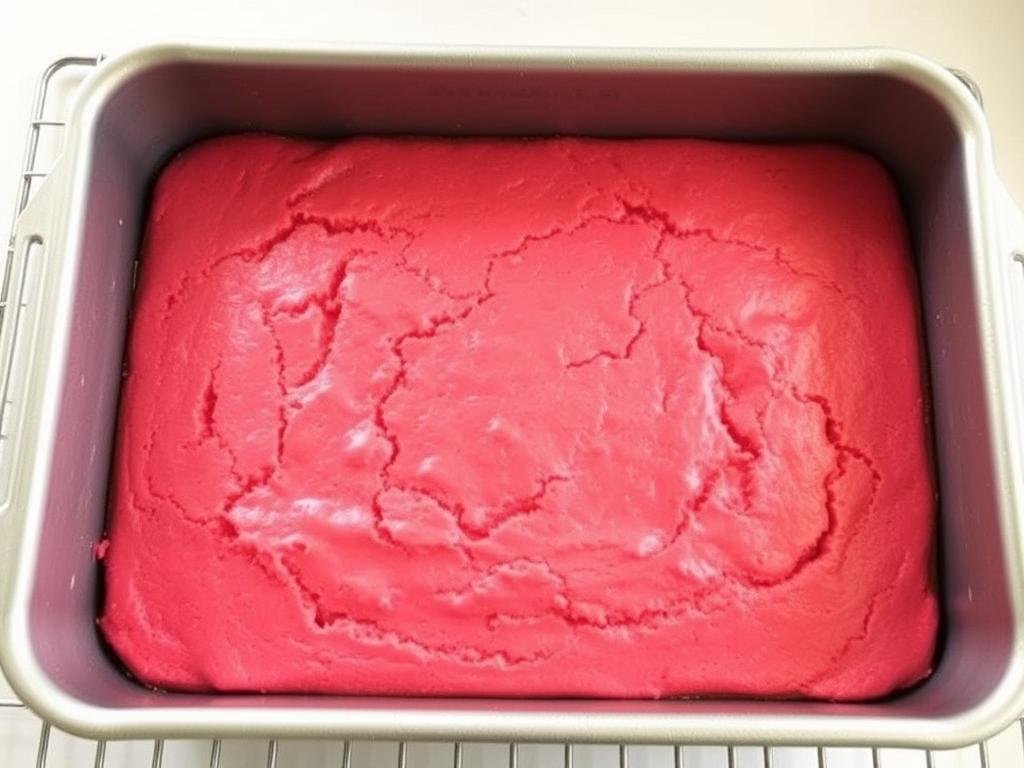 Freshly baked strawberry cake cooling in a pan