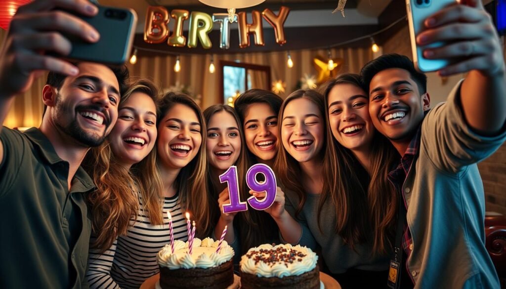 Friends celebrating a 19th birthday together