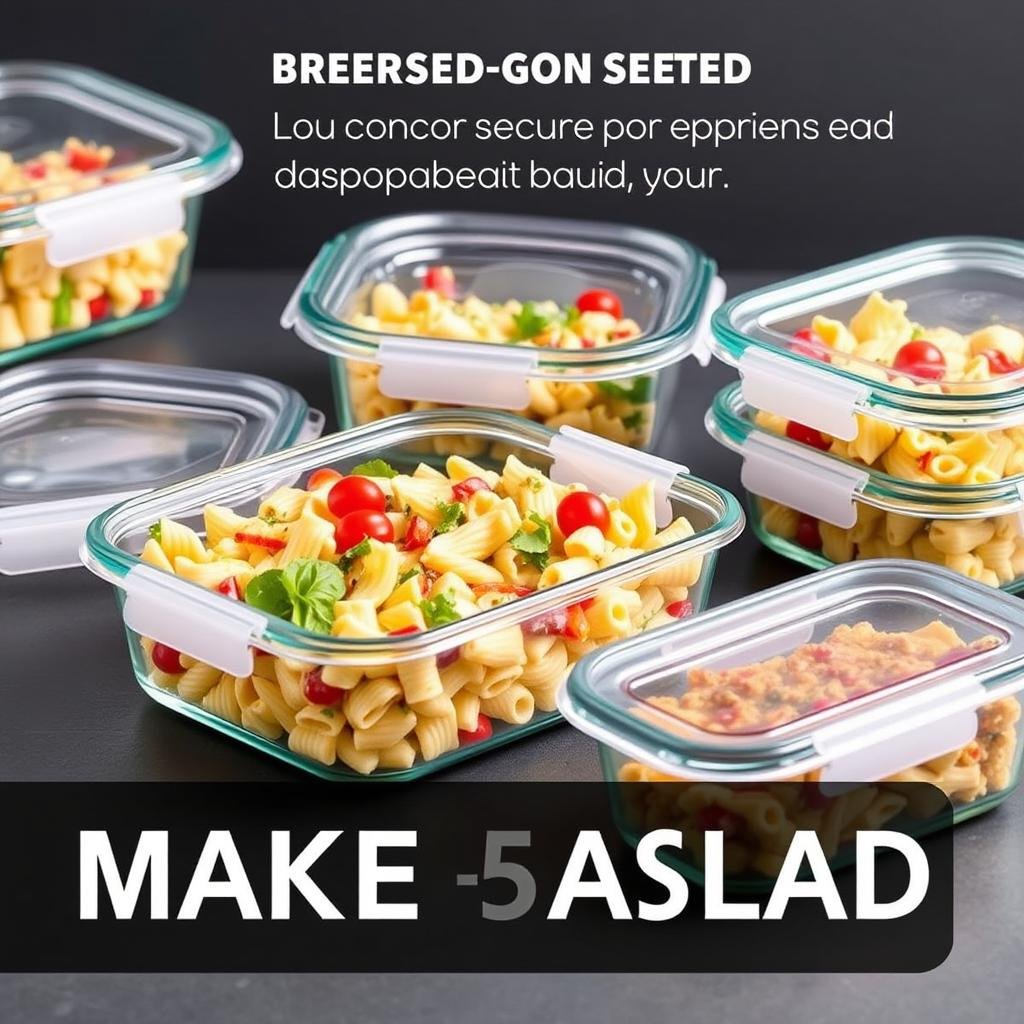 Glass storage containers with locking lids for storing pasta salad