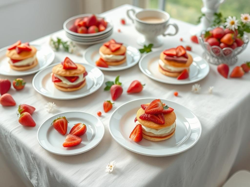 Gluten free strawberry shortcake on a dessert table for a summer gathering