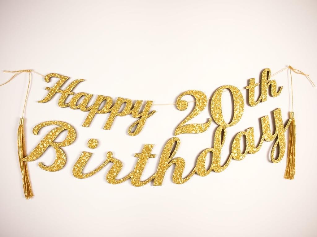 Gold glitter 20th birthday banner with elegant script lettering Gold glitter 20th birthday banner with elegant script lettering