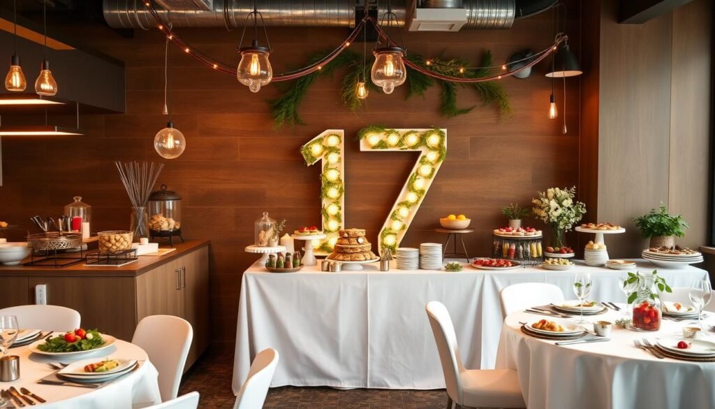 Gourmet food experience 17th birthday theme with cooking stations, food tasting, and culinary decorations Gourmet food experience 17th birthday theme with cooking stations, food tasting, and culinary decorations