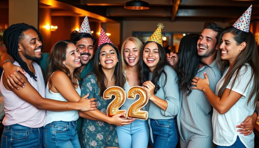 Group of friends celebrating 22nd birthday together