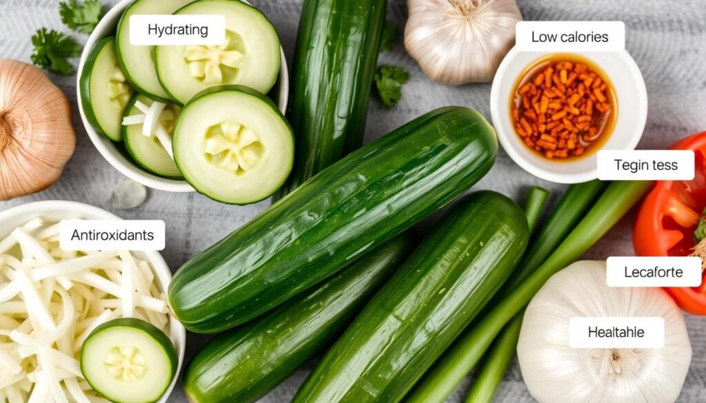 Healthy ingredients of korean cucumber salad highlighting nutritional components