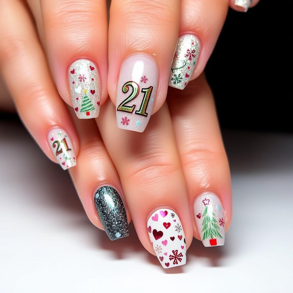 Holiday-themed 21st birthday nails