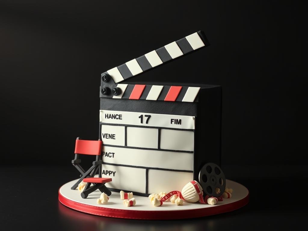 Hollywood or favorite movie themed cake with film elements and 17 decorations Hollywood or favorite movie themed cake with film elements and 17 decorations